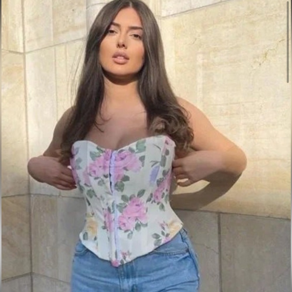 Zara pink Floral Corset Top Sweetheart Boned Cottagecore small